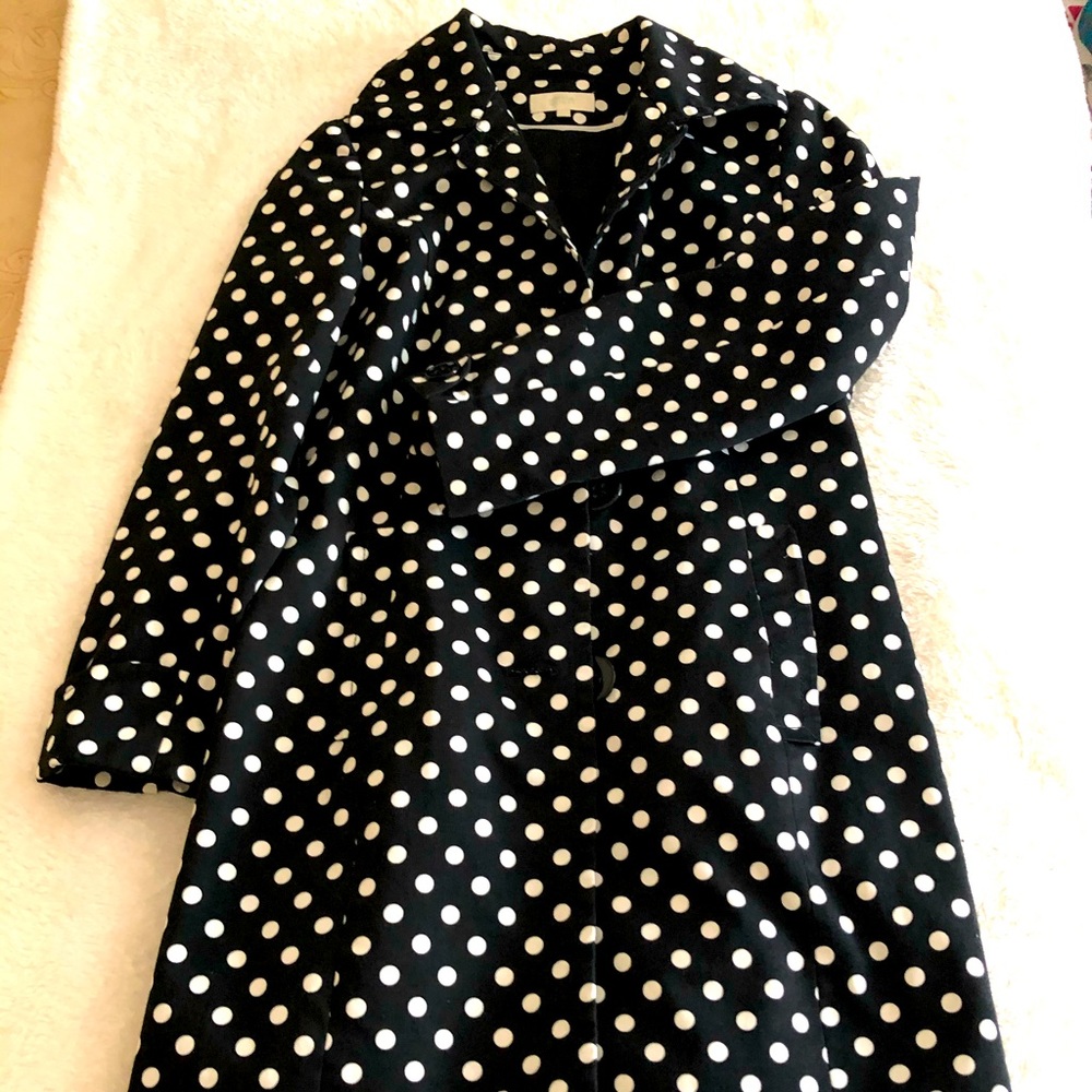 Retro black trench coat with white dots